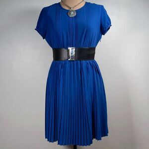 Chadwicks Collection Petite Periwinkle Fit and Flare Pleated Dress